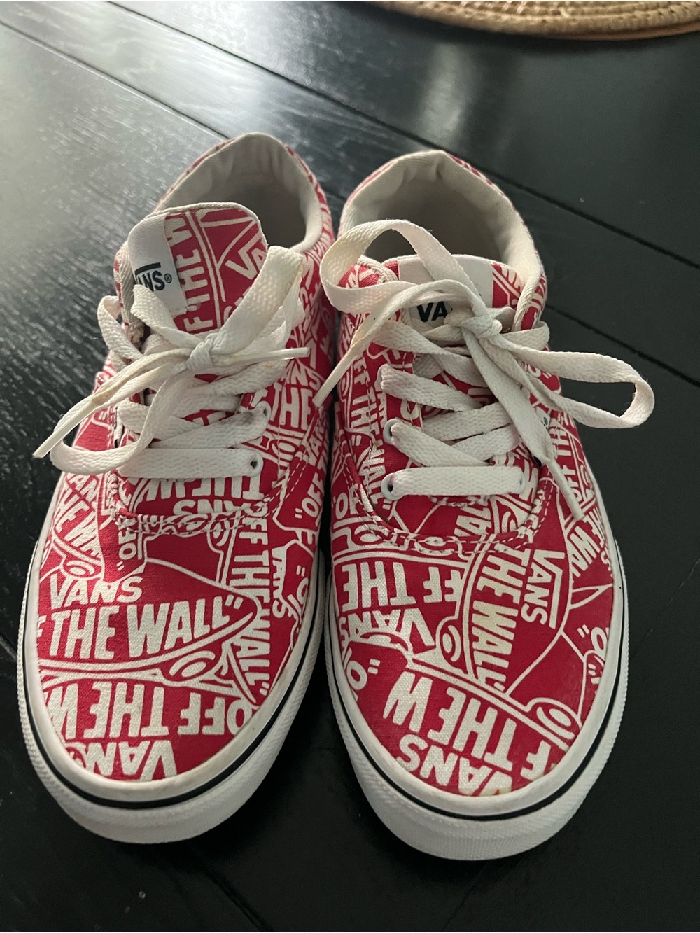 Vans Kids Red and White Logo Canvas Sneakers